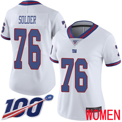 Women New York Giants #76 Nate Solder Limited White Rush Vapor Untouchable 100th Season Football NFL Jersey
